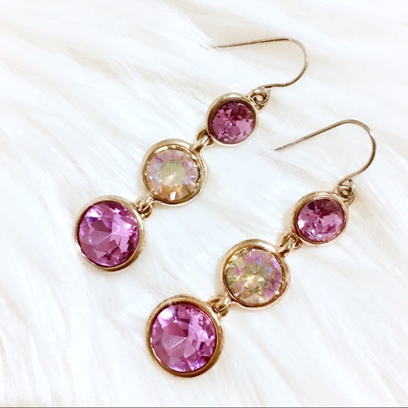 Jewelry - Purple & Pink Gold-Tone 3 Stone Drop Earrings